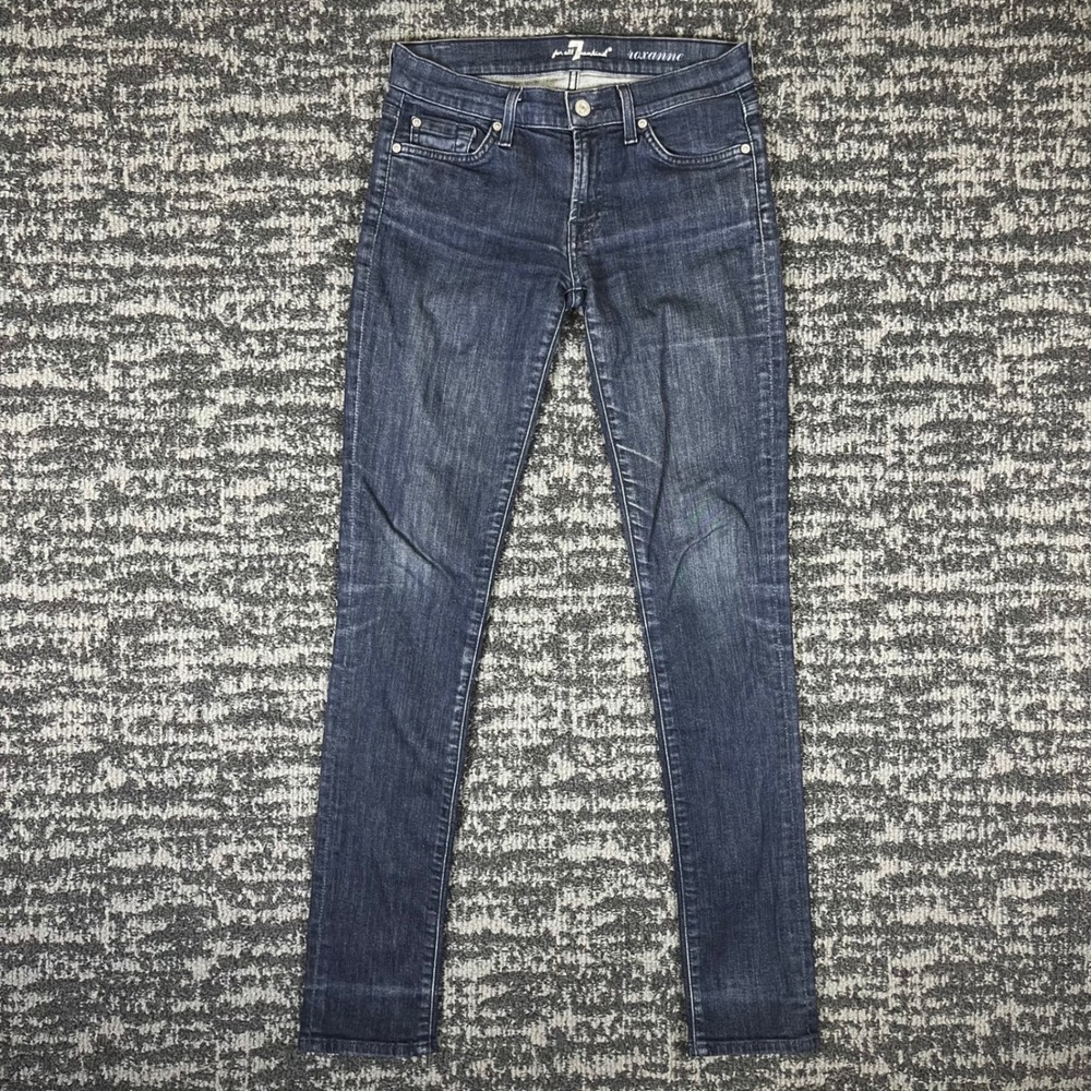 7 For All Mankind Roxanne Jeans Womens 27 Dark Blue Slim Straight Stretch Denim